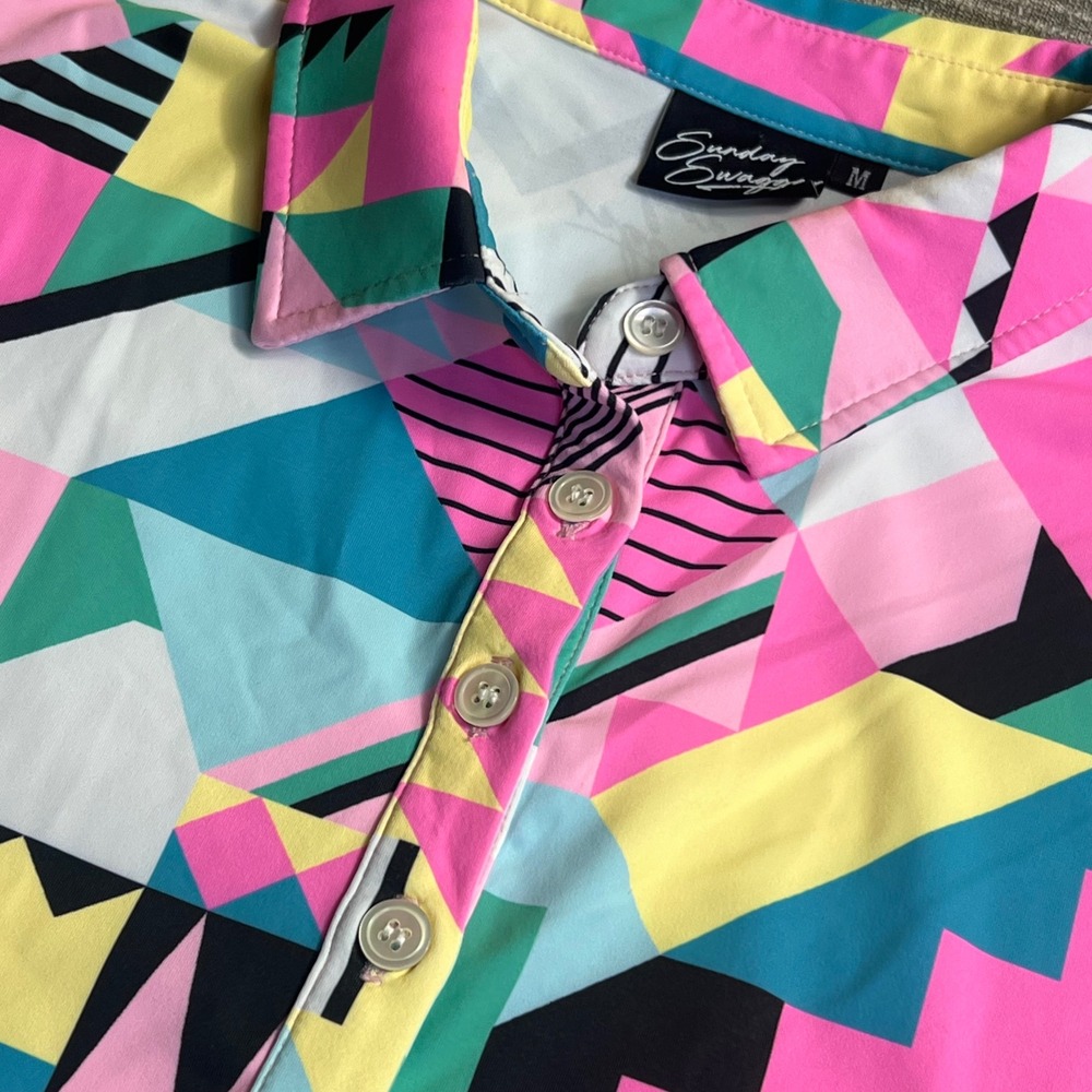 Sunday Swagger Golf Polo Top Womens Golfing Geometric Abstract M Collared Logo